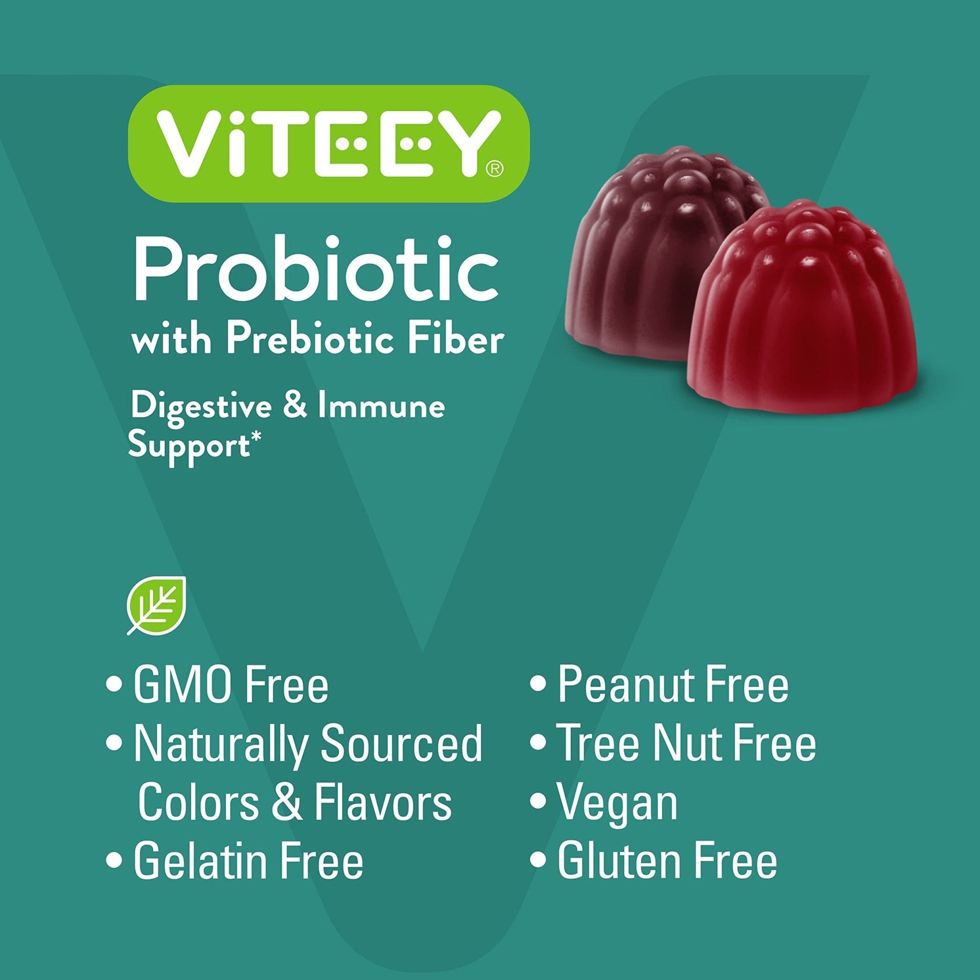Viteey Probiotic Gummies with Prebiotics – Gut Health Supplements for Digestive Health – 2 Billion CFUs – Vegan, Gluten-Free – 60 Count - Maple Wellness Supplements