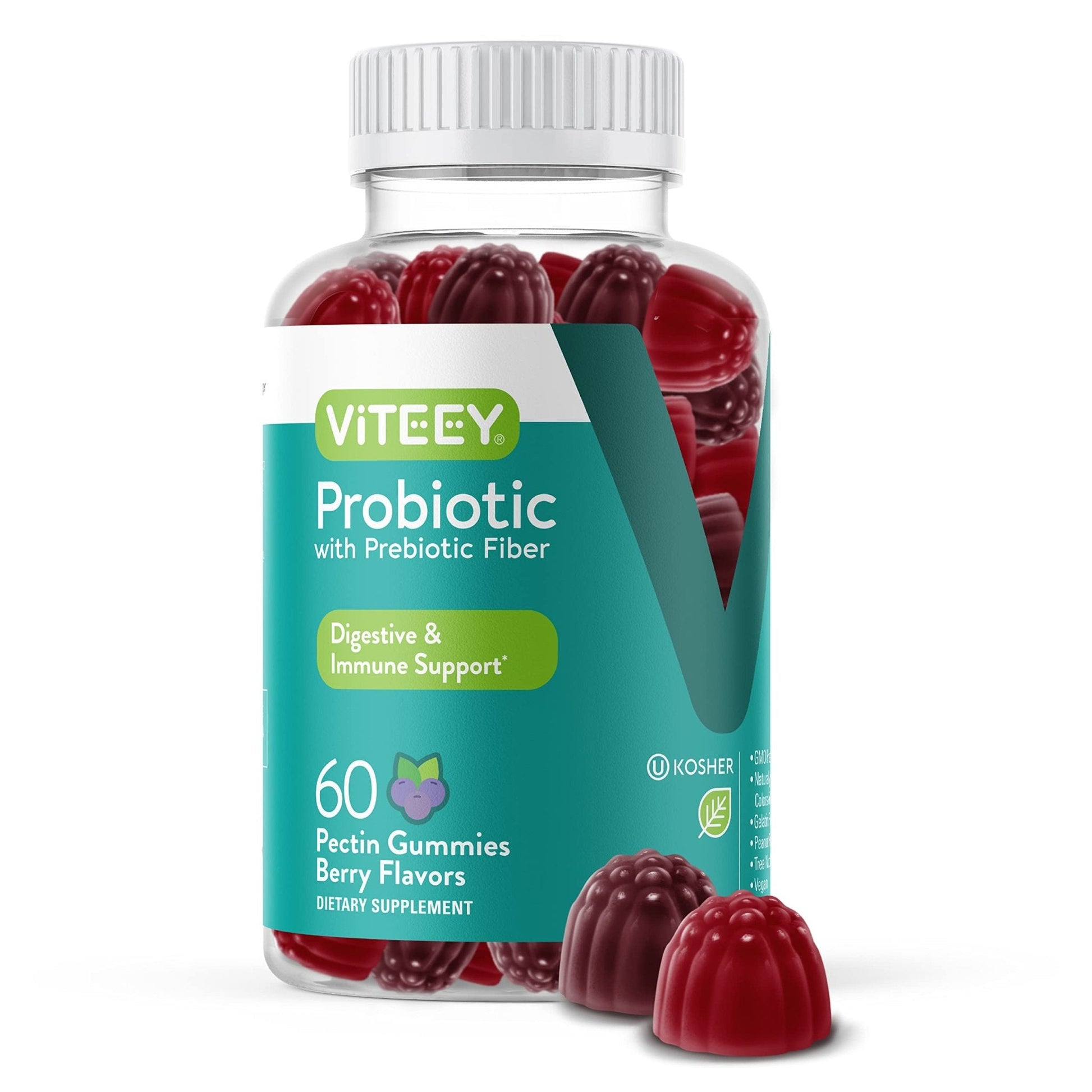 Viteey Probiotic Gummies with Prebiotics – Gut Health Supplements for Digestive Health – 2 Billion CFUs – Vegan, Gluten-Free – 60 Count - Maple Wellness Supplements