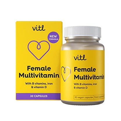 Vitl Female Multivitamin & Minerals Supplement - 30 Vegan Capsules - 21 Essential Active - Maple Wellness Supplements
