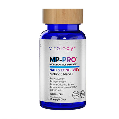 Vitology MP-PRO Microplastics Defense | 15 Billion CFU Probiotic + Antioxidant Blend | NMN, NAC, Glutathione, Resveratrol & Charcoal | Supports Cellular Detox, Longevity & Gut Health – 60 Capsules - Maple Wellness Supplements