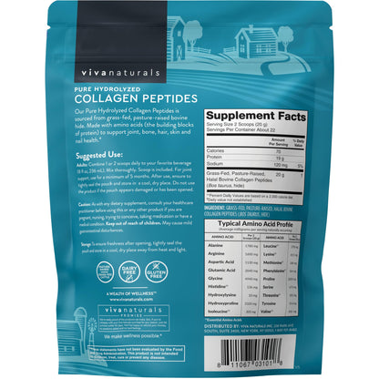 Viva Naturals Collagen Peptides Powder - Grass-Fed Hydrolyzed Bovine, Type I & III - 19 g Protein, Unflavored, Easy Dissolving - Joint, Skin, Hair & Nail Support - Paleo, Keto, Non-GMO - 1lb - Maple Wellness Supplements