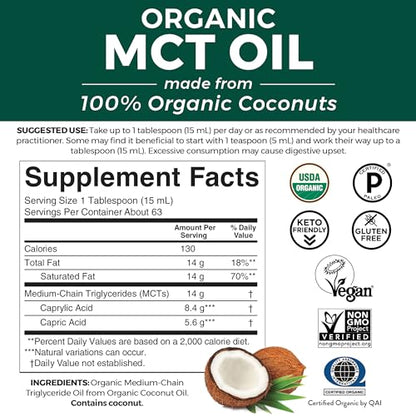 Viva Naturals Organic MCT Oil for Keto Coffee (32 fl oz) - Best MCT Oil Supplement - Maple Wellness Supplements