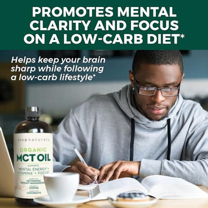 Viva Naturals Organic MCT Oil for Keto Coffee (32 fl oz) - Best MCT Oil Supplement - Maple Wellness Supplements