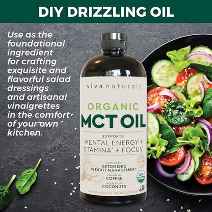 Viva Naturals Organic MCT Oil for Keto Coffee (32 fl oz) - Best MCT Oil Supplement - Maple Wellness Supplements