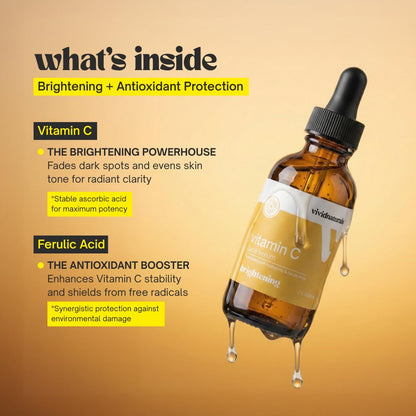 Vivid Naturals Vitamin C Serum For Face With Hyaluronic and Ferulic Acid 60ml Made In USA - Lightweight Non-Sticky Vit C Serum Face for Hydrating Brighter Smooth Fresh Skin Glow Fast Absorbing - Maple Wellness Supplements