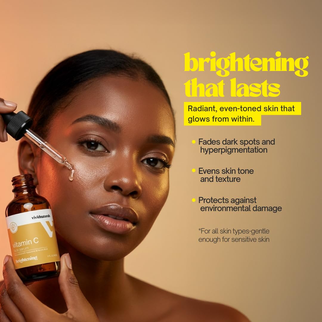 Vivid Naturals Vitamin C Serum For Face With Hyaluronic and Ferulic Acid 60ml Made In USA - Lightweight Non-Sticky Vit C Serum Face for Hydrating Brighter Smooth Fresh Skin Glow Fast Absorbing - Maple Wellness Supplements