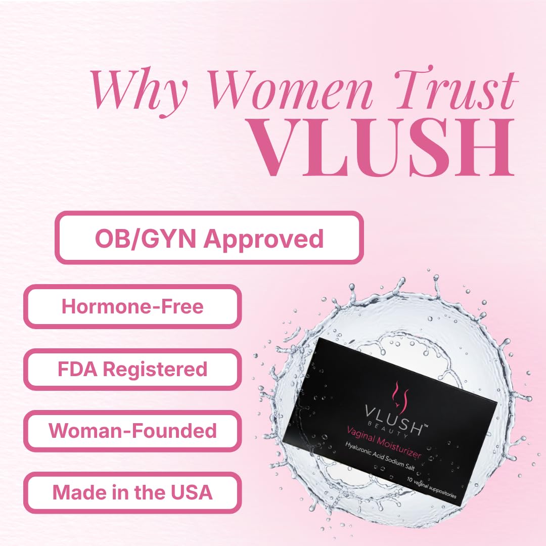 VLUSH Vaginal Moisturizer: Hormone-Free Hyaluronic Acid Suppositories for Dryness & Intimate Comfort – Clean Support for Menopause & Perimenopause (10pk) - Maple Wellness Supplements