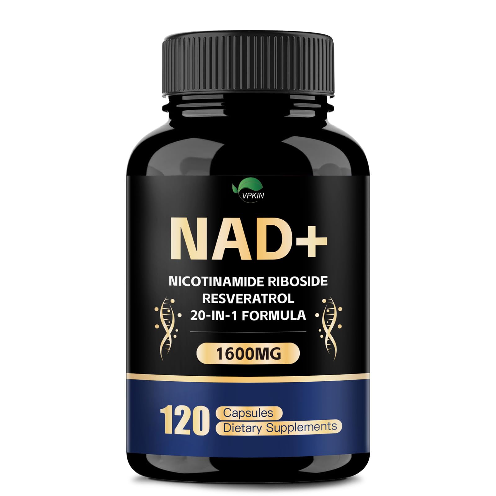 VPKIN NAD Supplement,1500mg NAD+ Supplement with Resveratrol,Nicotinamide,Quercetin,CoQ10,Support Energy & Repair, Vitality,Non-GMO, No Fillers(120 Capsules) - Maple Wellness Supplements