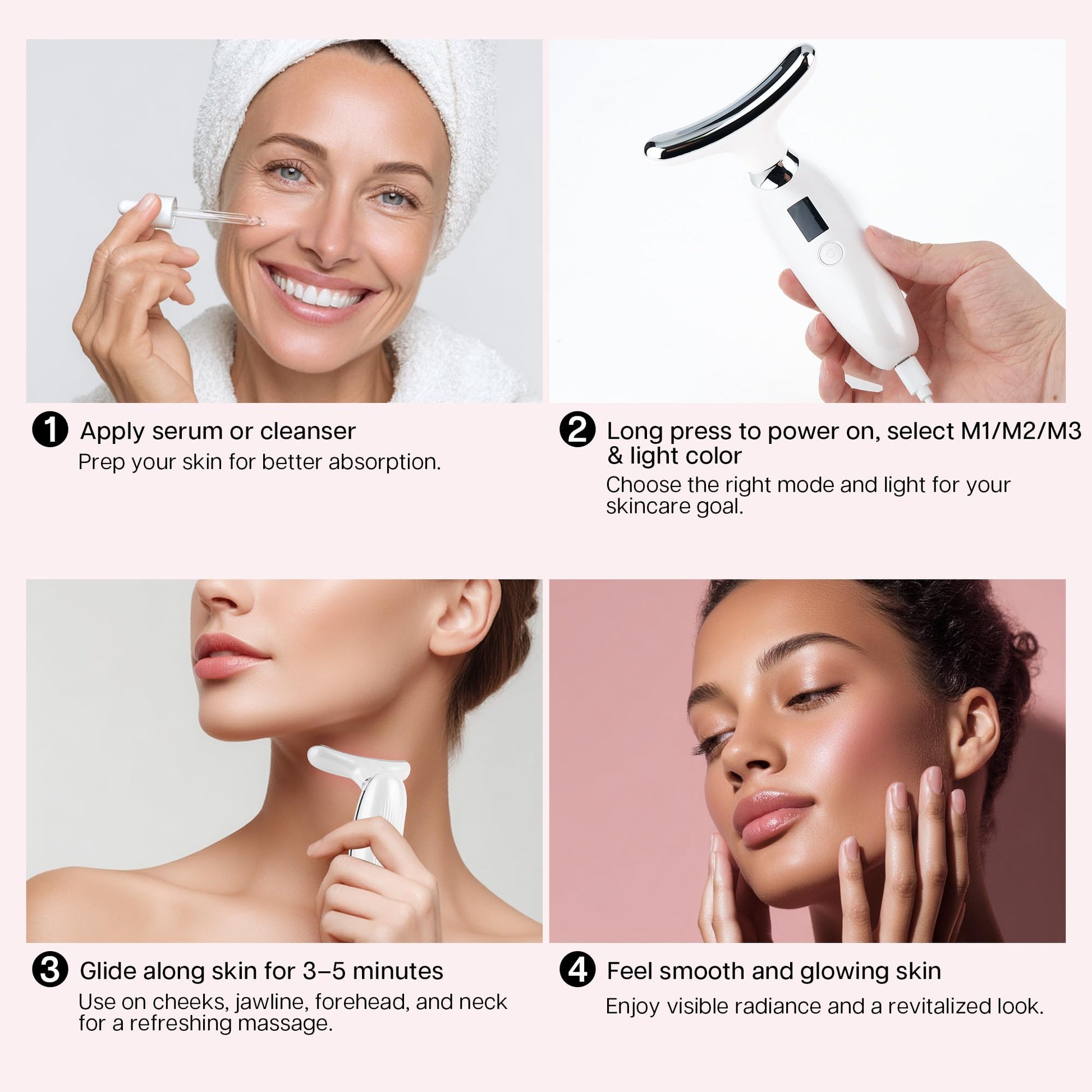 VRAIKO Lilac 7-in-1 Beauty Massager for Face and Neck - Jawline Lifting & Firming - Face Lymphatic Drainage Massager for Anti Aging Wrinkle, Forehead Lines, and Dark Circles, White - Maple Wellness Supplements