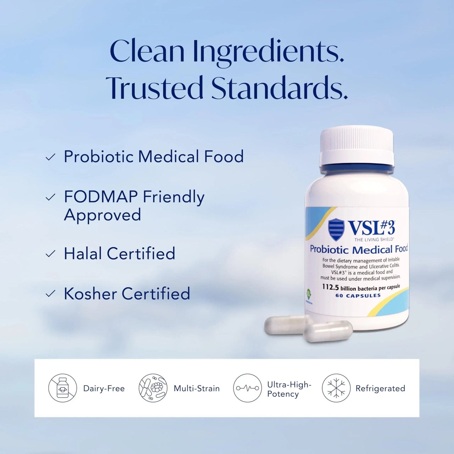 VSL3® Probiotics for Digestive Health, IBS & UC Symptoms - 112.5B CFUs, High-Potency, Multi-Strain, Live, Refrigerated Probiotic, Medical Food for Gut Health Support in Men & Women, 60 Capsules - Maple Wellness Supplements