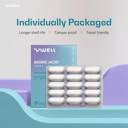 VWELL Boric Acid Vaginal Suppositories - Homeopathic Solution Maintains and Balances Healthy Vaginal pH & Microbiome Intimacy - Doctors Recommended (One Size, 30, Count) - Maple Wellness Supplements