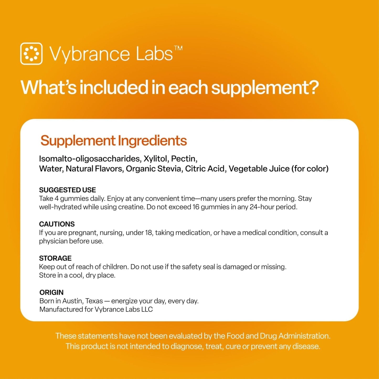 VYBRANCE LABS Creapure Creatine Gummies 5g + Taurine & B12 - Sugar-Free, Vegan, Gluten-Free - Citrus Mango - 120 Count (30 Servings) for Strength, Energy & Focus - Maple Wellness Supplements