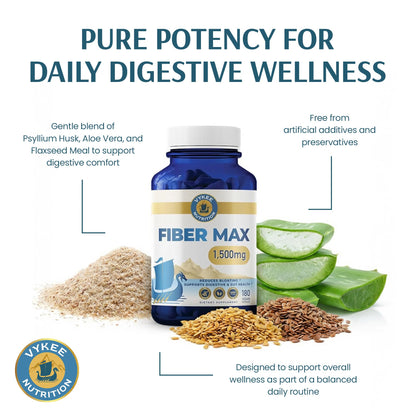 Vykee Nutrition Advanced Fiber Complex – Psyllium Husk, Aloe Vera, Chia & Flax Seed | Vegan, Non-GMO | Supports Digestive Health, Regularity & Gut Wellness | 180 Capsules - Maple Wellness Supplements