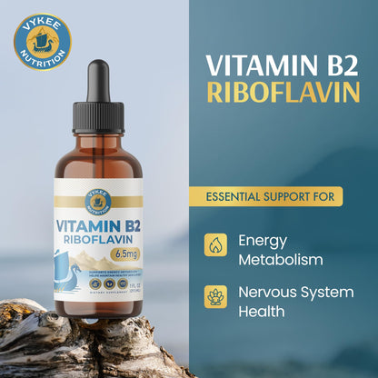 Vykee Nutrition Vitamin B2 Riboflavin Drops - Liquid B2 Supplement for Energy Metabolism, Cellular Function and Vision Support - Vegan, Non-GMO, Gluten-Free - Maple Wellness Supplements