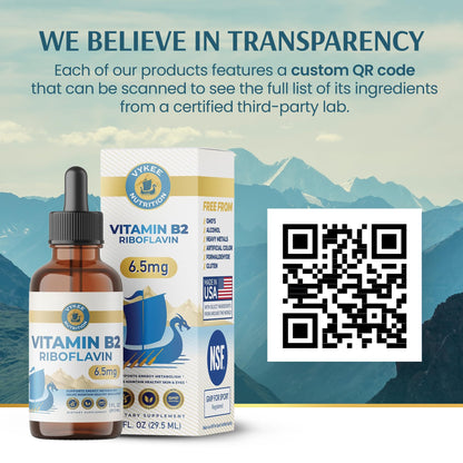 Vykee Nutrition Vitamin B2 Riboflavin Drops - Liquid B2 Supplement for Energy Metabolism, Cellular Function and Vision Support - Vegan, Non-GMO, Gluten-Free - Maple Wellness Supplements