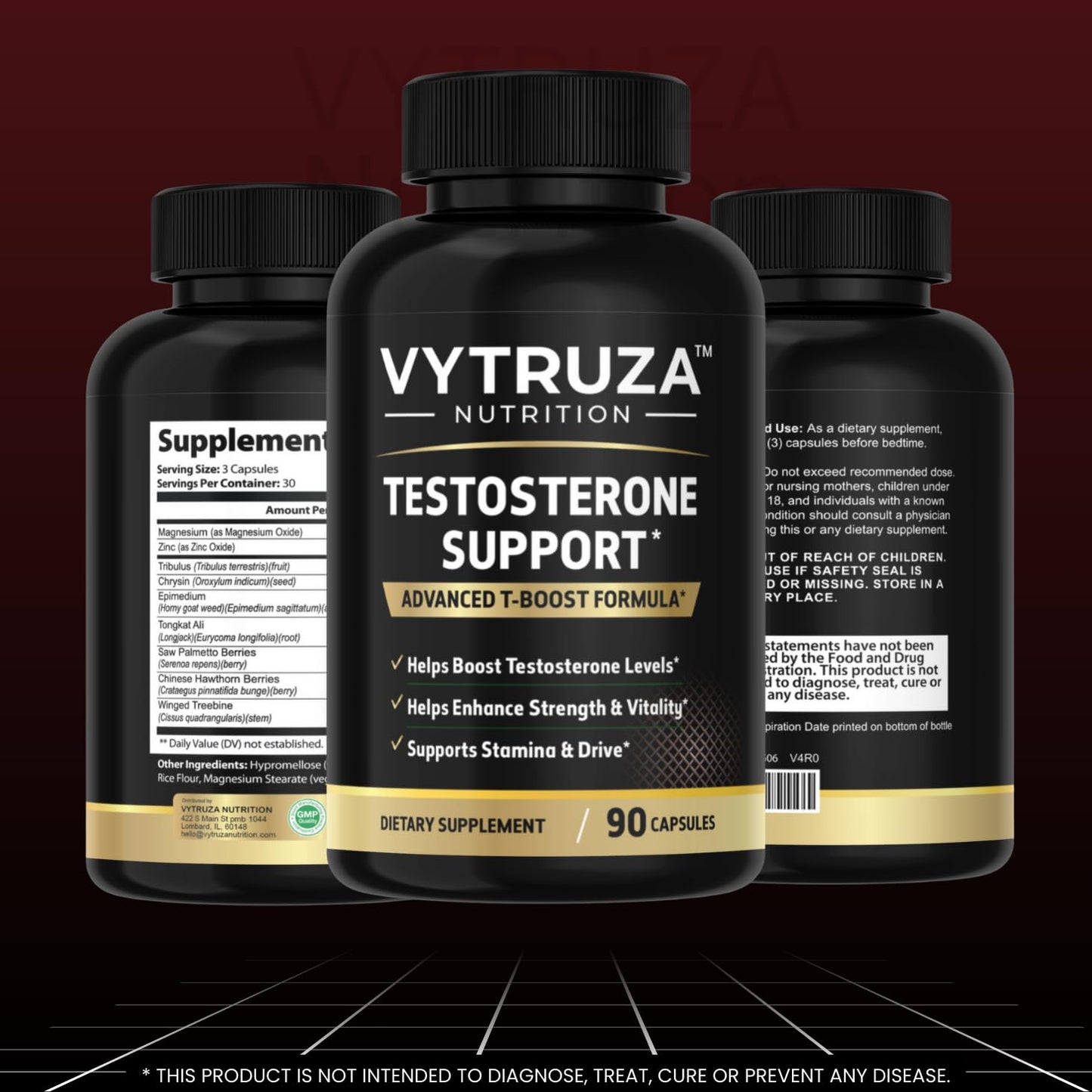 VYTRUZA Nutrition Advanced T-Boost Formula Test Support Capsules, Premium Ingredients, Energy, Strength Support Supplement for Men, 90 Capsules - Maple Wellness Supplements