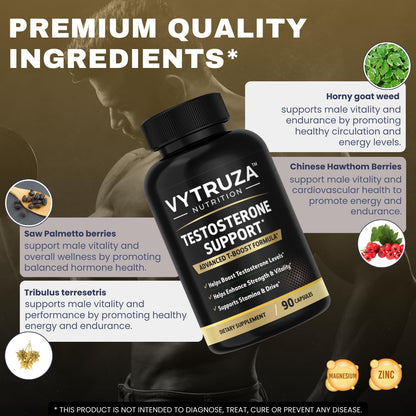 VYTRUZA Nutrition Advanced T-Boost Formula Test Support Capsules, Premium Ingredients, Energy, Strength Support Supplement for Men, 90 Capsules - Maple Wellness Supplements