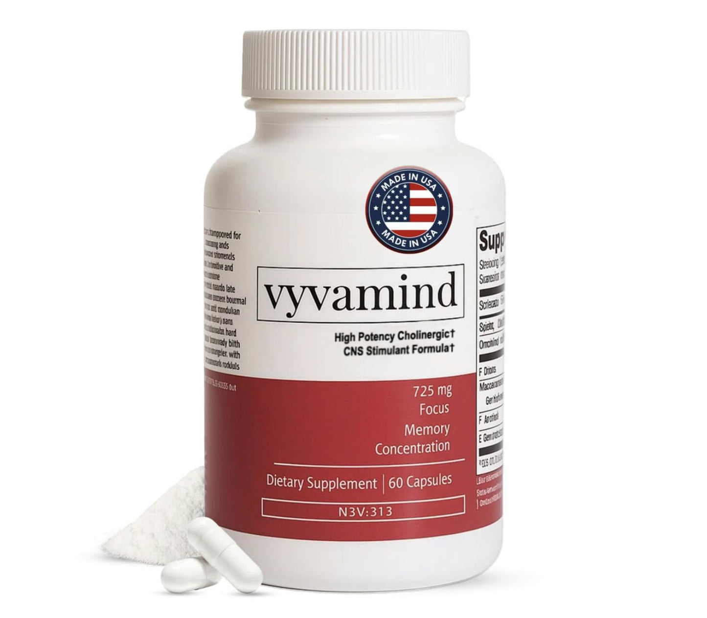 vyvamind Neurostimulant + Focus Aid Nootropic for Enhanced Concentration & Mental Clarity, Brain Support with Caffeine L-Theanine, Fast-Acting Cognitive Boost, 60 Capsules - Maple Wellness Supplements