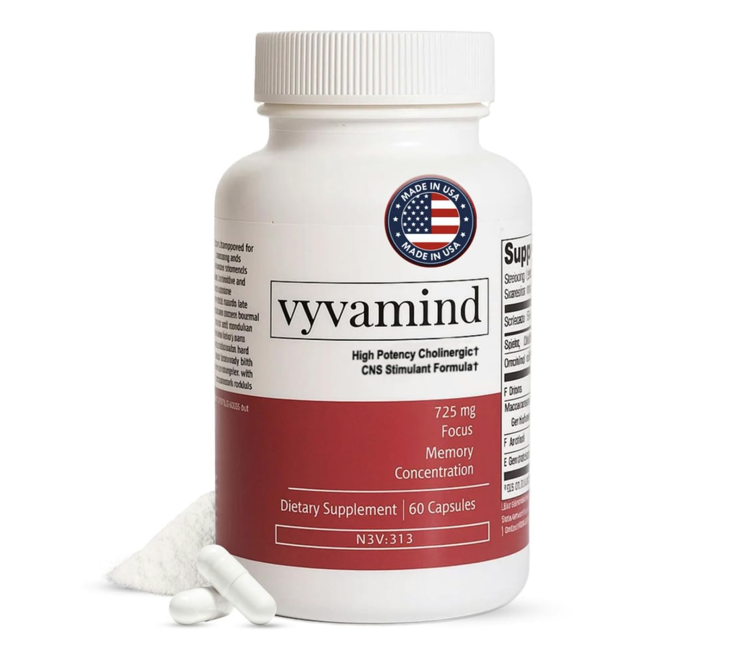 vyvamind Neurostimulant + Focus Aid Nootropic for Enhanced Concentration & Mental Clarity, Brain Support with Caffeine L-Theanine, Fast-Acting Cognitive Boost, 60 Capsules - Maple Wellness Supplements