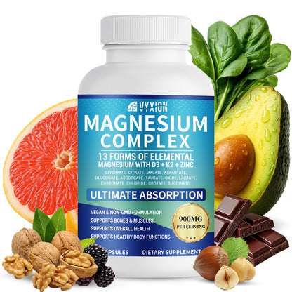 VYXION Magnesium Complex 900mg per Serving – High Absorption Magnesium Glycinate with Vitamin D3 K2 Zinc & B Vitamins – Sleep, Calm, Muscle & Nerve Support – 90 Capsules - Maple Wellness Supplements