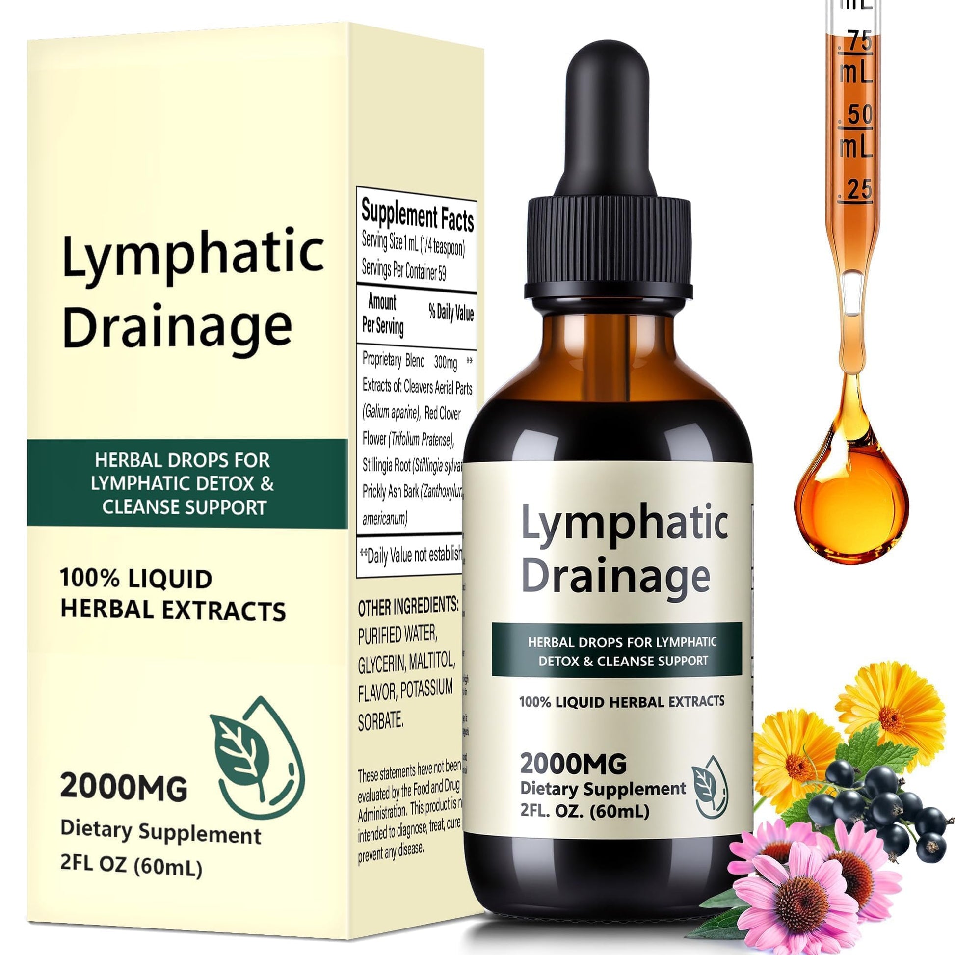 Wacipek Organic Lymphatic Drainage Drops, Lymphatic Drainage Supplement for Healthy Lymph Circulation, Reduce Bloating & Support Detox, Alcohol-Free Liquid Blend, 2 Fl Oz(60ml) - Maple Wellness Supplements