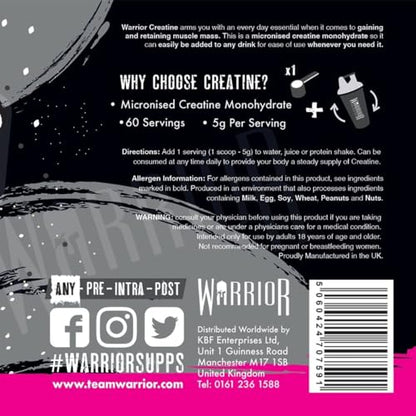 Warrior Creatine Monohydrate Powder – 300g – Micronised for Easy Mixing and Consumpti - Maple Wellness Supplements