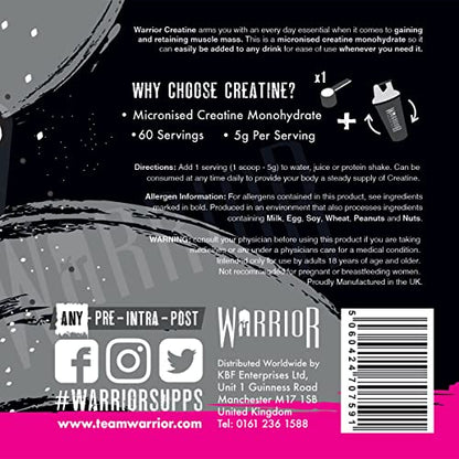 Warrior Creatine Monohydrate Powder – 300g – Micronised for Easy Mixing and Consumpti - Maple Wellness Supplements