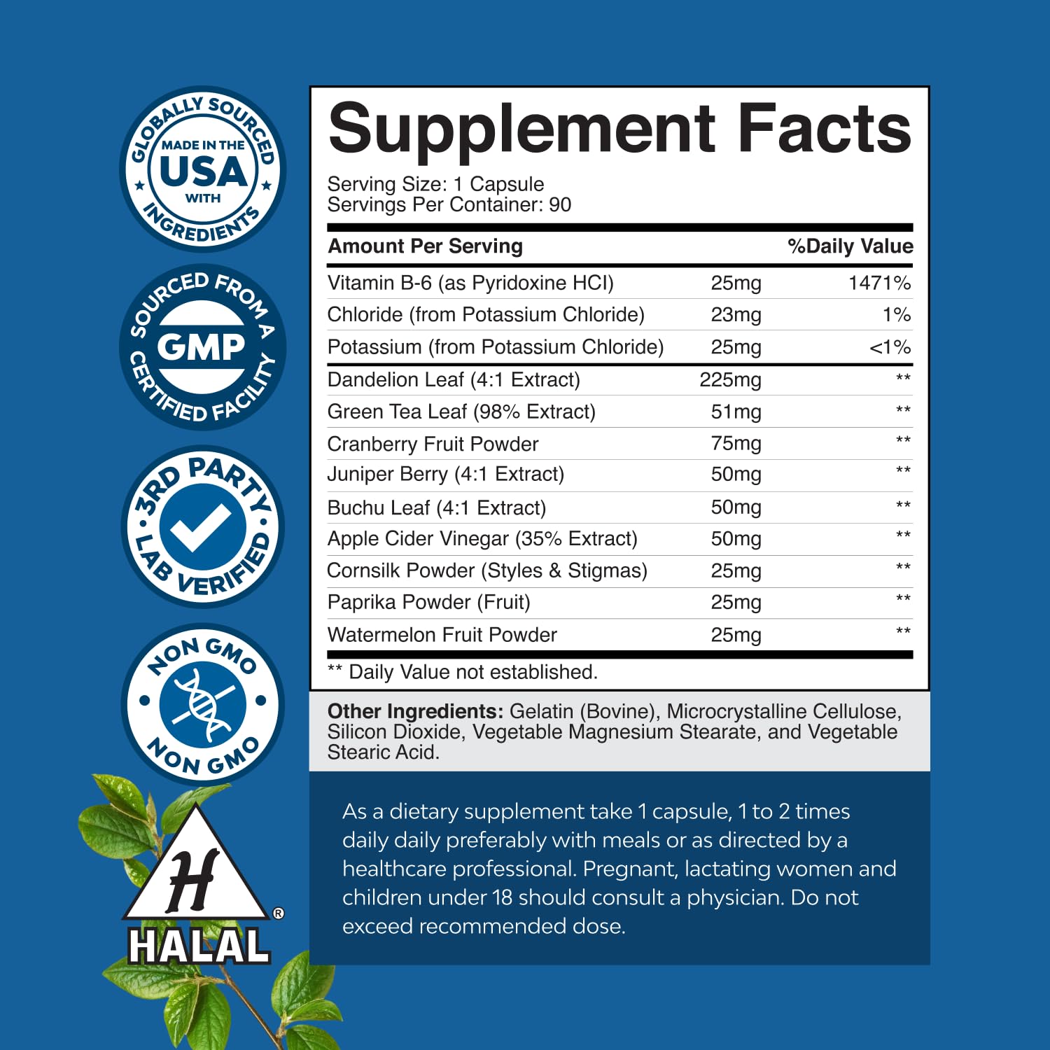 Water Away Herbal Diuretic Pills High Strength - Fluid Retention Supplement with Dandelion Leaf Extract & Green Tea for Bloating Relief for Women & Men - Maple Wellness Supplements
