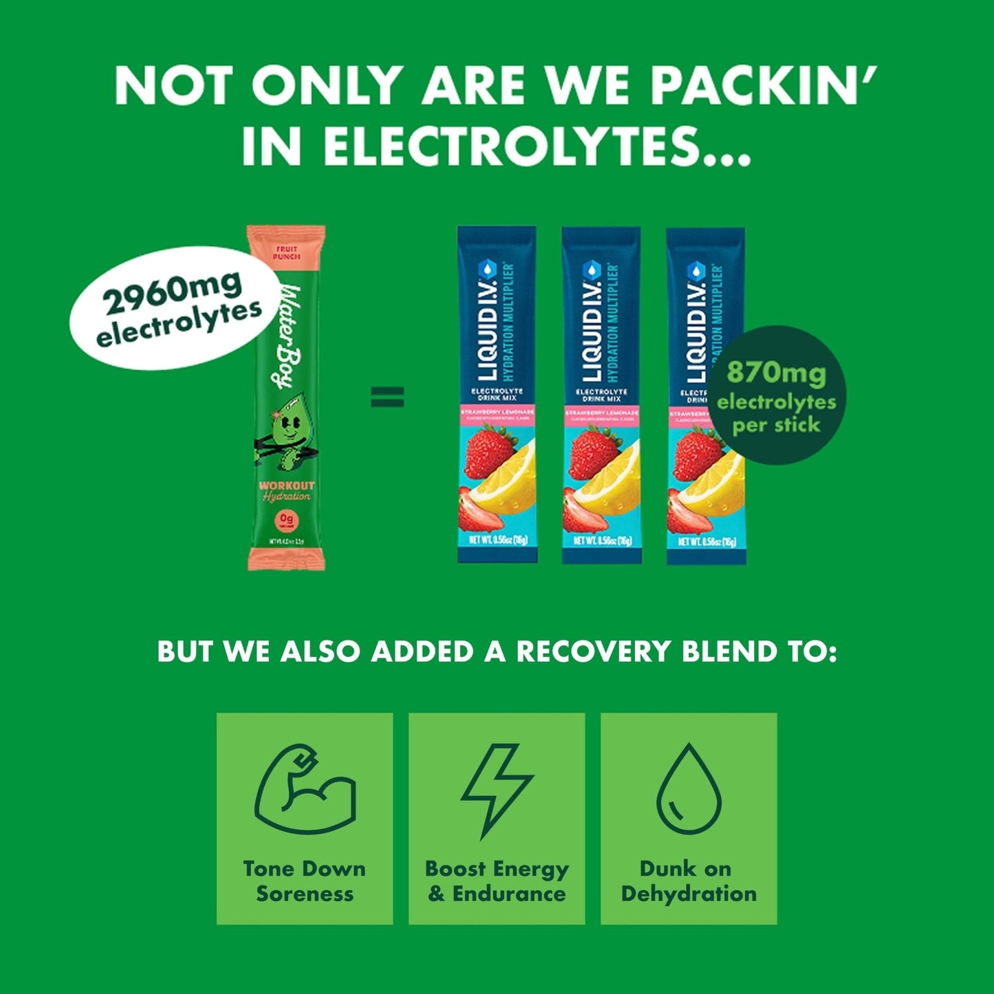 Waterboy Workout Hydration | 2,960mg Sugar Free Electrolyte Powder Packets | L-Glutamine + Vitamins | No Sugar, All Natural, Gluten Free - Maple Wellness Supplements