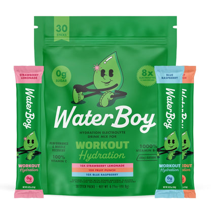 Waterboy Workout Hydration | 2,960mg Sugar Free Electrolyte Powder Packets | L-Glutamine + Vitamins | No Sugar, All Natural, Gluten Free (Variety) - Maple Wellness Supplements