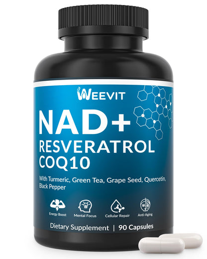 WEEVIT NAD+ Resveratrol Supplement with COQ10, Quercetin, Turmeric, NAD+ Supplement for Men and Women - Energy, Focus & Anti-Aging Support - Gluten Free, Non-GMO - Maple Wellness Supplements