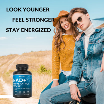 WEEVIT NAD+ Resveratrol Supplement with COQ10, Quercetin, Turmeric, NAD+ Supplement for Men and Women - Energy, Focus & Anti-Aging Support - Gluten Free, Non-GMO - Maple Wellness Supplements