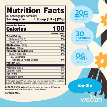 Wellah Your Whey (30 Servings, Vanilla) - Whey Protein Isolate Protein - Maple Wellness Supplements
