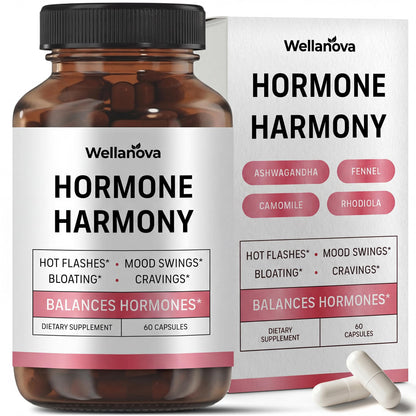Wellanova Hormone Harmony for Women – Natural Hormonal Balance Support for Menopause & Perimenopause – Hot Flashes, Mood Swings, Cravings, Bloating Relief – 60 Capsules - Maple Wellness Supplements