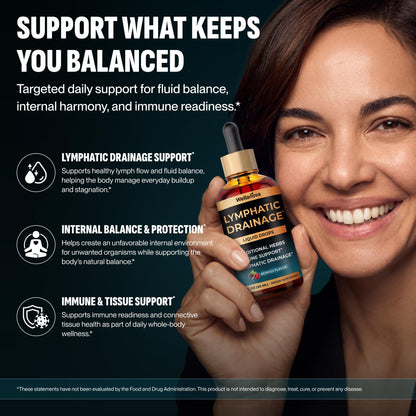 Wellanova Lymphatic Drainage Supplement - Organic Liquid Drops for Lymphatic Support & Detox - 8-in-1 Herbal Blend - Lymphatic Cleanse Complex with Burdock, Dandelion, Elderberry - 2 fl oz - Maple Wellness Supplements