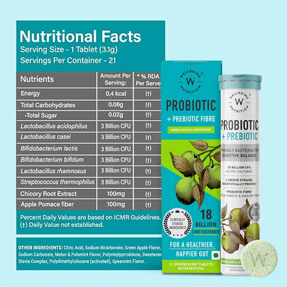 Wellbeing Nutrition Daily Probiotics + Prebiotics | Improve Metabolism, Acidity Relief, Digestion & Gut Health | 18 Billion CFU Organic Probiotics Supplement - Maple Wellness Supplements