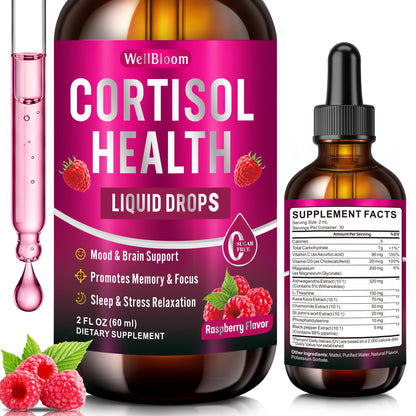WellBloom Cortisol Reducer for Women & Men with Magnesium Glycinate, Ashwagandha, L-Theanine - Supports Stress Relief, Sleep & Heart Health, Nerves, Muscles - 2 Fl Oz - Maple Wellness Supplements