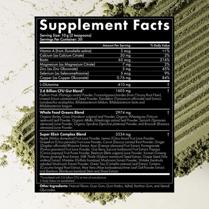 WelleCo The Super Elixir Daily Greens Powder, Probiotic Drink Mix with Whole Foods, Gluten Free, Vegan Gut Health Powder, Energy, Immunity, Healthy Skin, Hair & Nails (300g, Lemon Ginger) - Maple Wellness Supplements