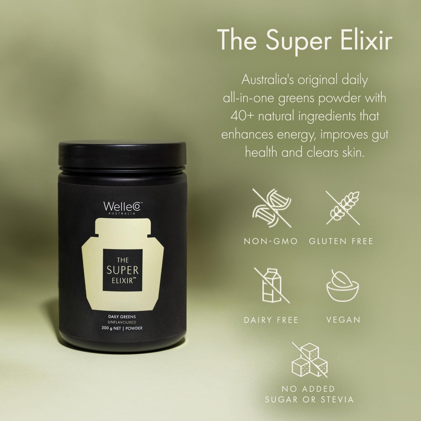WelleCo The Super Elixir, Daily Greens Powder with Probiotics, Superfoods & Whole Foods, Unflavored Drink Mix for Gut Health, Immunity, Energy, Skin & Hair, 10.5oz Jar - Maple Wellness Supplements