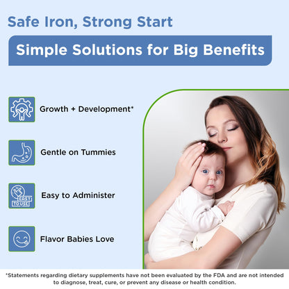 Wellements Organic Iron Drops for Newborn+ Babies (1 Fl Oz) - Cherry Flavor Liquid Iron Supplement for Infants - Toddler Iron Supplement for Kids (4months+ to 3 Years) - Maple Wellness Supplements