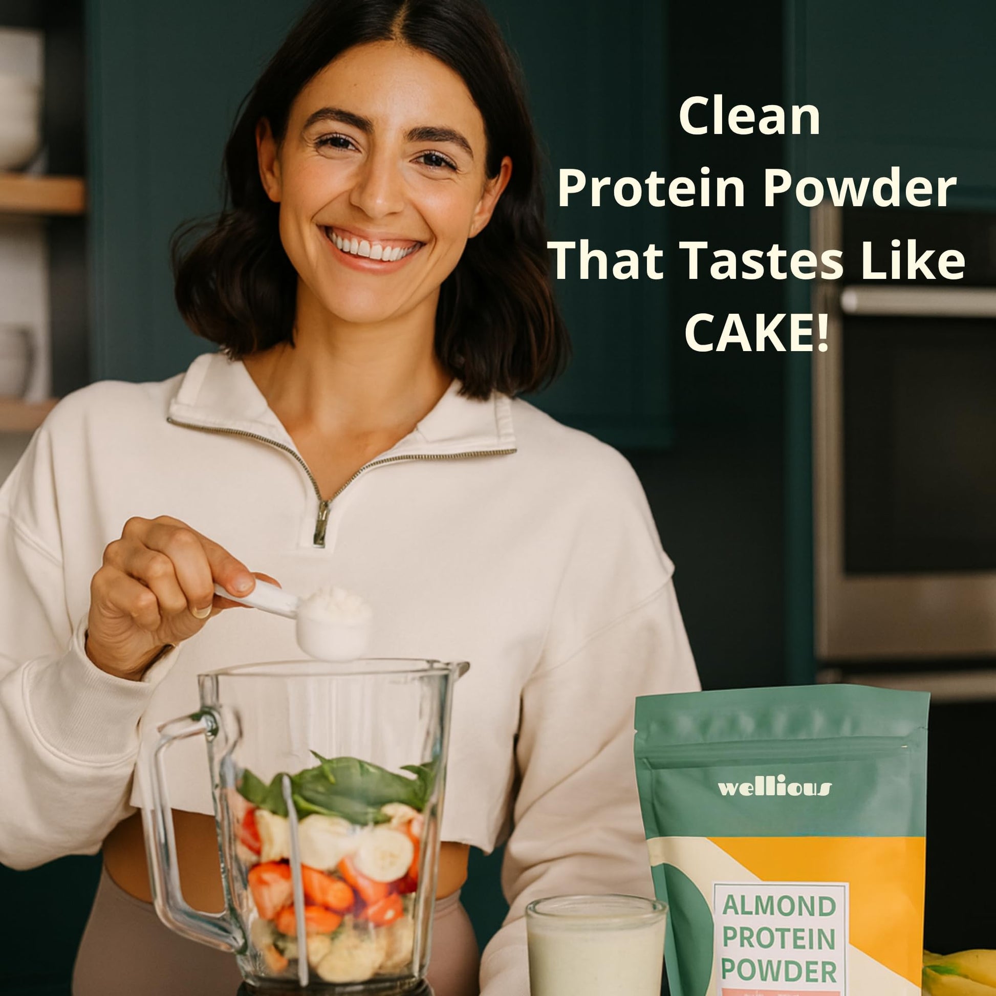 wellious Almond Protein Powder (Vanilla) - 18 Grams of Pure Healthiest Vegan Protein for Women & Men - Perfect Soy-Free & Smooth Gut Friendly Protein Powder for Sports Nutrition - Maple Wellness Supplements