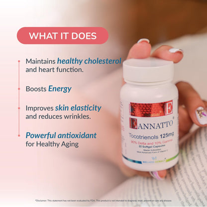 WELLNESS EXTRACT Eannatto Tocotrienols Vitamin E Supplements Tocopherol Free, Non-GMO, Gluten Free & Antioxidant (125MG 60 Softgels) - Maple Wellness Supplements