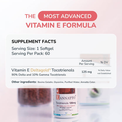 WELLNESS EXTRACT Eannatto Tocotrienols Vitamin E Supplements Tocopherol Free, Non-GMO, Gluten Free & Antioxidant (125MG 60 Softgels) - Maple Wellness Supplements