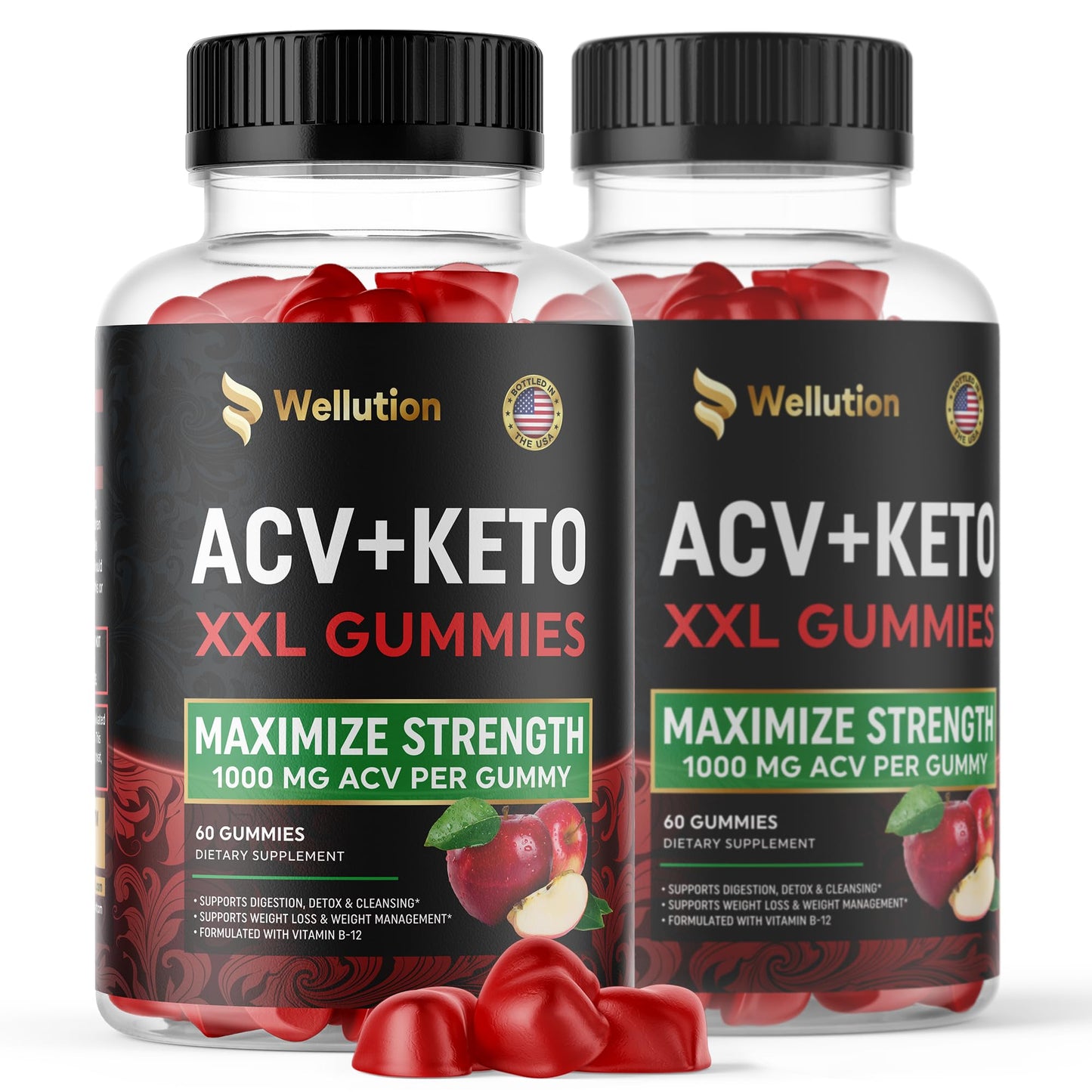 WELLUTION Apple Cider Vinegar 120 XXL Gummies - Support Digestion & Weight Management… - Maple Wellness Supplements