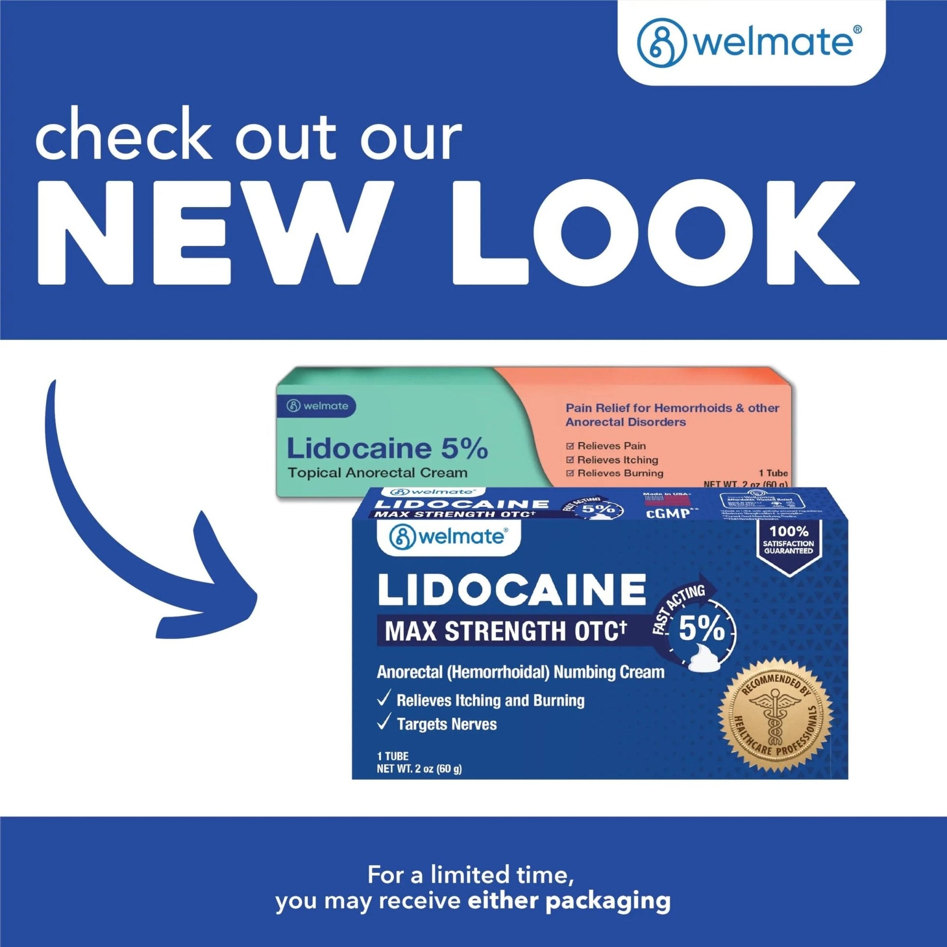 WELMATE 5% Lidocaine Cream for Hemorrhoids – Fast-Acting Lidocaine Numbing Cream & Topical Analgesic Cream for Anorectal Itch Relief, Unscented, Child Resistant Packaging 2 oz (60g) - Maple Wellness Supplements