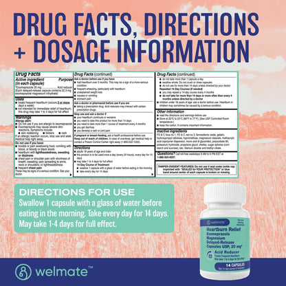 WELMATE Esomeprazole Magnesium 20mg Delayed Release Capsules, 84 Count (2-Pack) – Acid Reducer for Frequent Heartburn & Acid Reflux Relief, 24HR Protection, Digestion Support - Maple Wellness Supplements