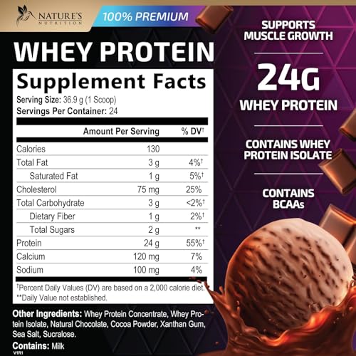 Whey Protein Powder 24g - Chocolate Ice Cream Whey Isolate Protein for Muscle Growth - Maple Wellness Supplements