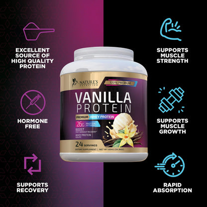 Whey Protein Powder 26g - Vanilla Ice Cream Whey Isolate Protein for Muscle Growth - Maple Wellness Supplements