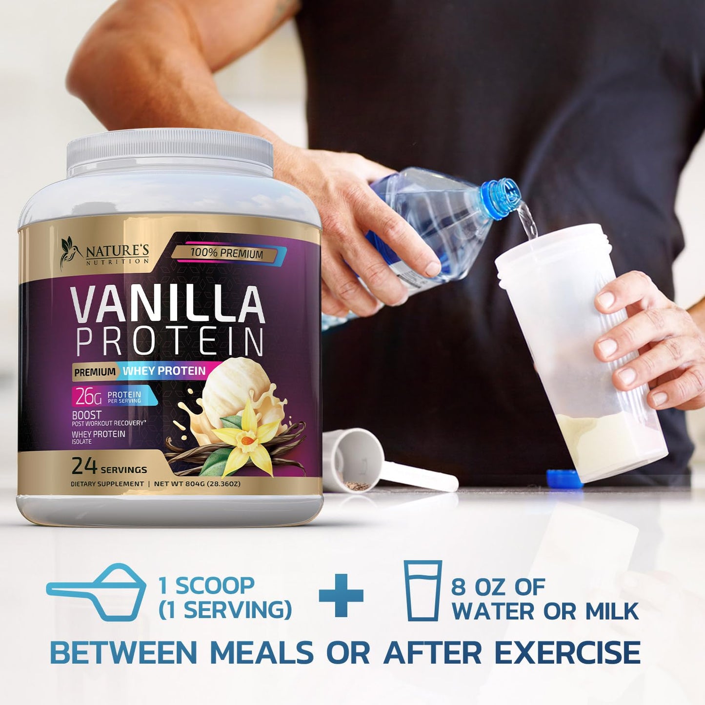 Whey Protein Powder 26g - Vanilla Ice Cream Whey Isolate Protein for Muscle Growth - Maple Wellness Supplements