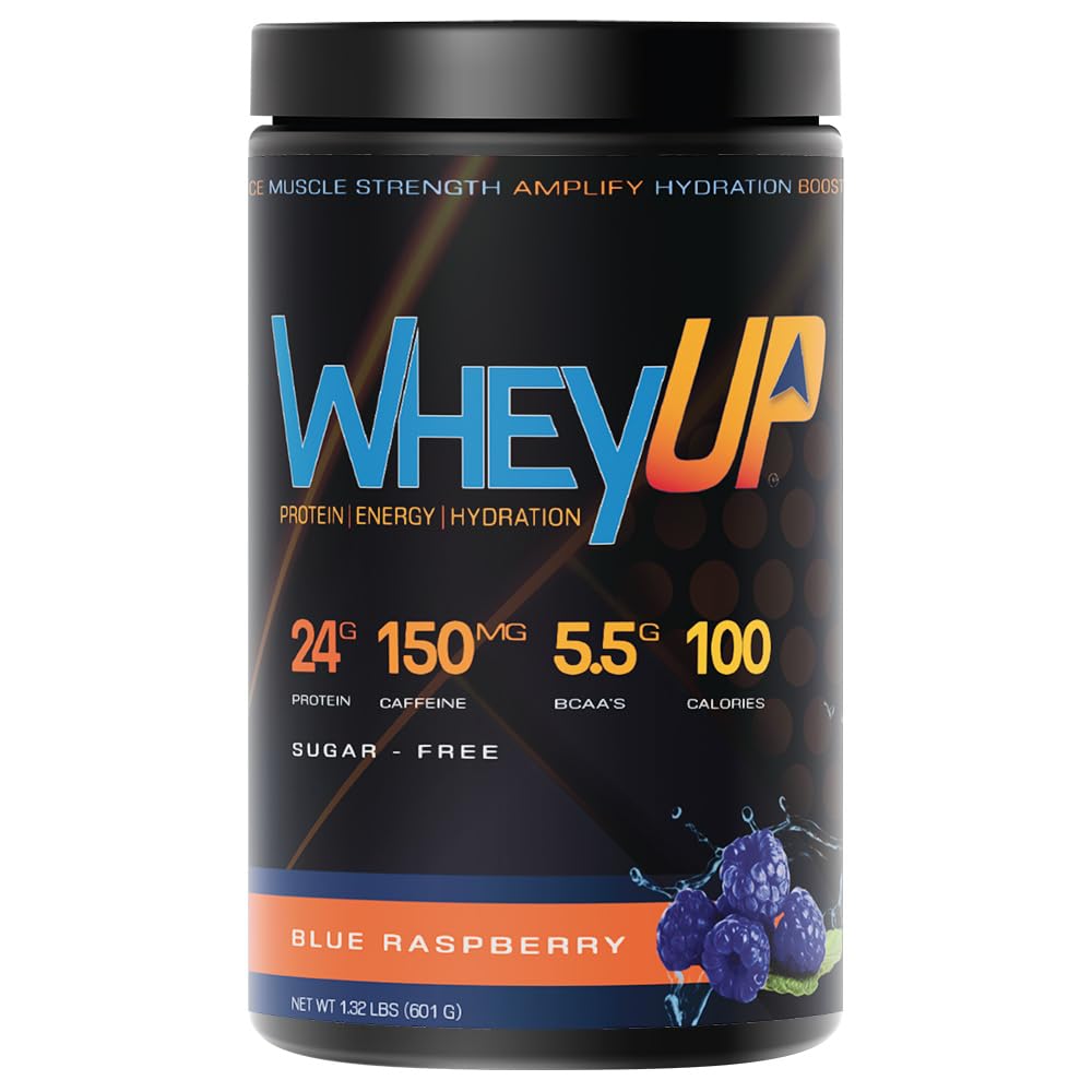 WheyUP Clear Whey Isolate Protein Powder, Blue Raspberry - 150mg Caffeine - 20 Servings - Maple Wellness Supplements